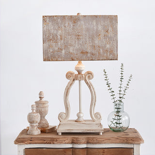 Distressed Wood Table Lamp with Metal Shade