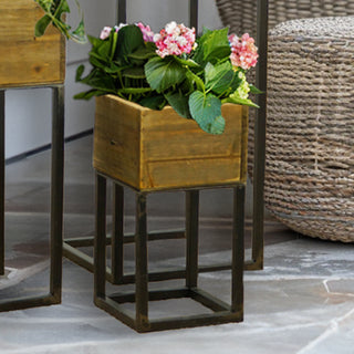 Wooden Cube Planters with Stands, Set of 3
