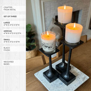 Tapered Black Metal Pillar Candle Holders, Set of 3