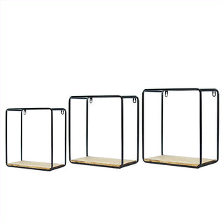Metal Framed Floating Wood Shelf, Set of 3