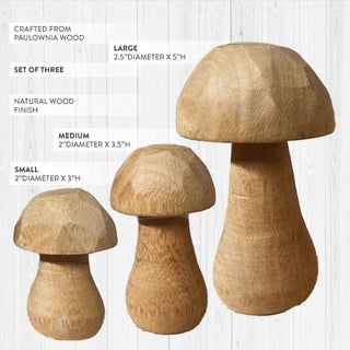 Whimsical Wooden Mushrooms, Set of 3