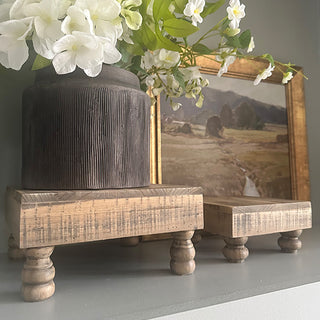 Distressed Footed Wooden Risers, Set of 2