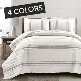 Reversible Striped 3 Piece Bedding Set, Pick Your Color/Size