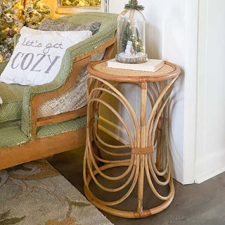 Round Rattan Side Table | Mid Century Modern | Accent Table