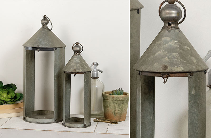 Rustic Metal Lanterns Set of 2 Farmhouse Touches Decor Steals