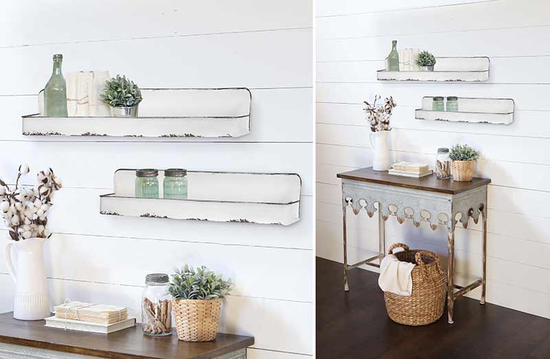 White Enamelware Distressed Shelves Set of 2 Chippy Farmhouse Decor