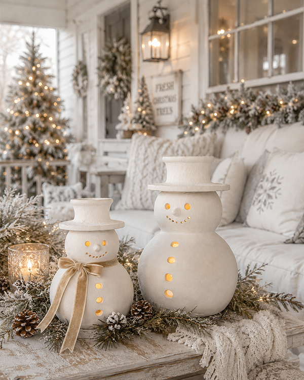 Indoor/Outdoor Frosted Snowman Luminaries, Set of 2