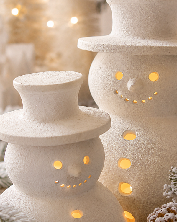 Indoor/Outdoor Frosted Snowman Luminaries, Set of 2