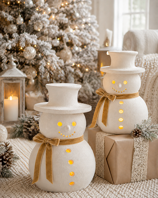 Indoor/Outdoor Frosted Snowman Luminaries, Set of 2
