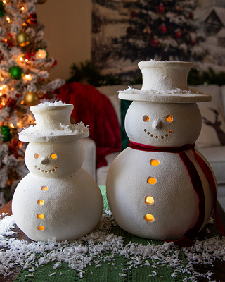 Indoor/Outdoor Frosted Snowman Luminaries, Set of 2