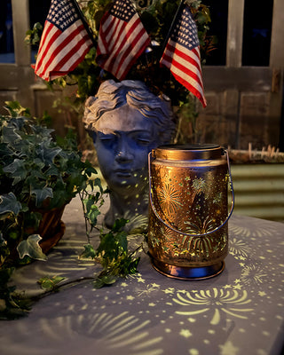 Patriotic Firework Metal Solar Lantern | Celebrate America's 250th