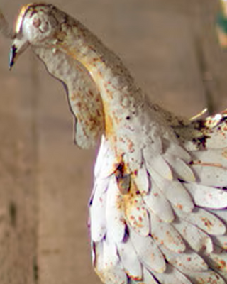 Distressed White Metal Turkeys, Set of Two
