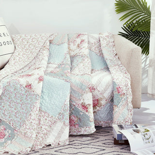 Cotton Cottage Floral Patchwork Quilted Throw Blanket Reversible