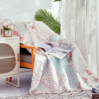 Cotton Cottage Floral Patchwork Quilted Throw Blanket Reversible