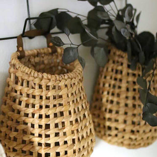 Set of 3 Hyacinth Wall Baskets on Hanging Rack