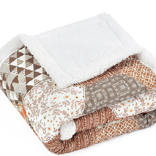 Fall Farmhouse Sherpa Quilt Inspired Throw Blanket