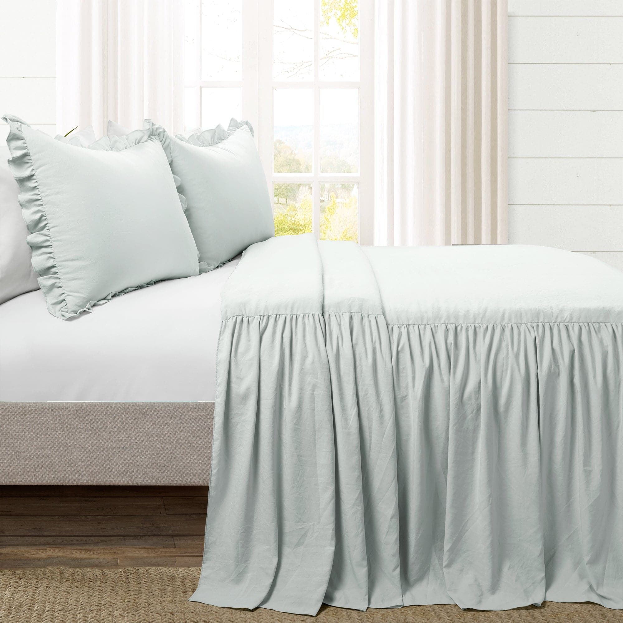Ruffle Skirt Bedspread Set - Full / Lake Blue - Decor Steals