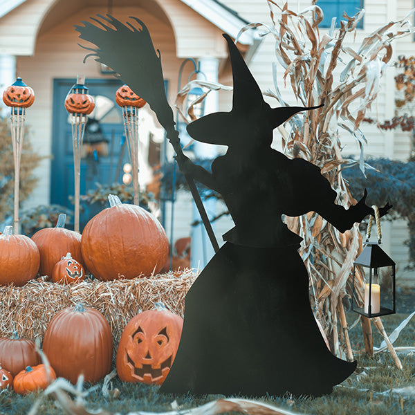 5 Foot Tall Witch Yard Stake with Lantern Option - Decor Steals