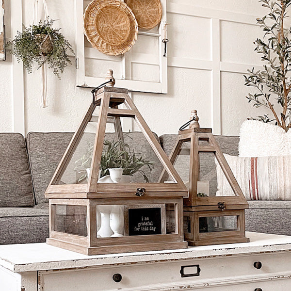 wooden terrarium plants Wood Lantern Terrariums