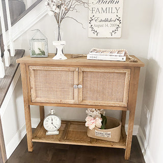 Wood and Rattan Storage Table