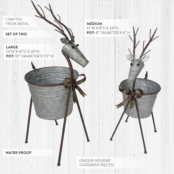 deer planter pot galvanized-metal-reindeer-planters-set-of-2