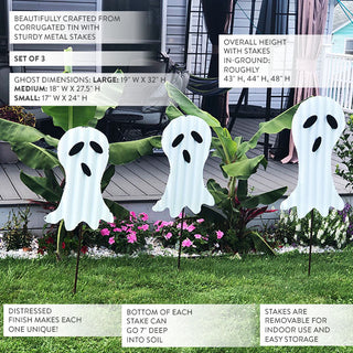 Huge Tin Decorative Yard Ghosts, Set of 3