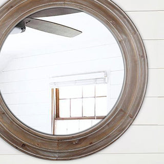 Wooden Framed Round Mirror