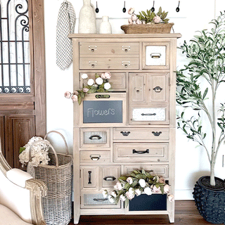 Wood Cabinet with Chalkboard Drawers