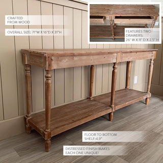 Long Weathered Natural Wood Console Table