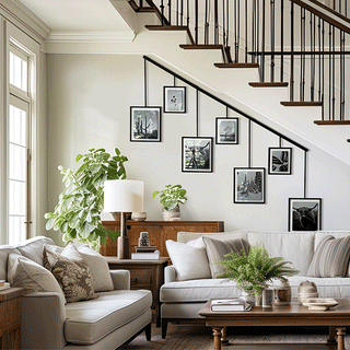 Staircase gallery wall in modern living room