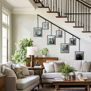 Living room with decorative hanging photo frames