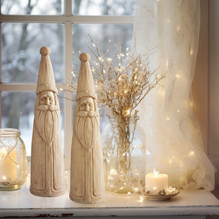 Vintage Carved Wood Inspired Santa Figurines