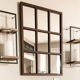 Wooden Framed Window Pane Mirror