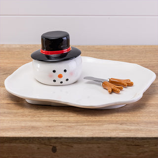 Snowman Serving Plate with Dip Bowl and Spreaders