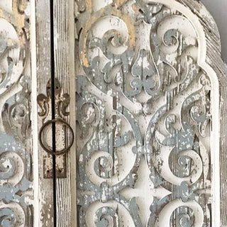 2 Piece Intricate Scroll Work Carved Wooden Doors