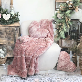 Girly Flowers Dark Blush Throw Blanket Faux Fur Dusty Rose Gold