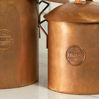 Embossed Copper Canisters with Antique Patina, Set of 2