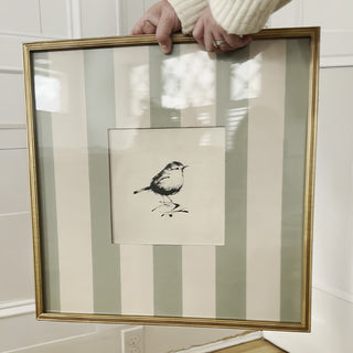 Vintage bird striped framed wall art