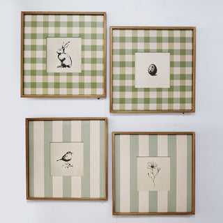 Green gingham botanical wall art collection