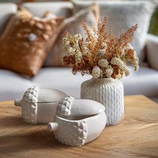 Pair of acorn-shaped porcelain containers with lids