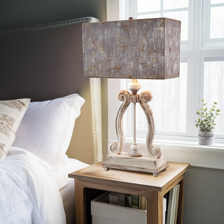 Distressed Wood Table Lamp with Metal Shade