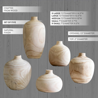 Carved Bulb Wooden Vases