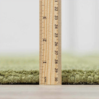 Ruler showing measurements of the pile on a green rug