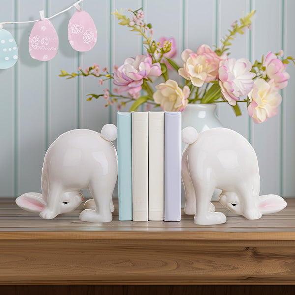 Pompom Tail Bunny Bookends, Set of 2 - Decor Steals