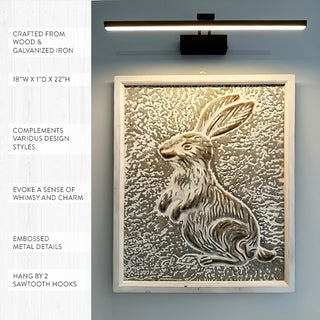 Curious Bunny Textured Metal Sign with Wood Frame