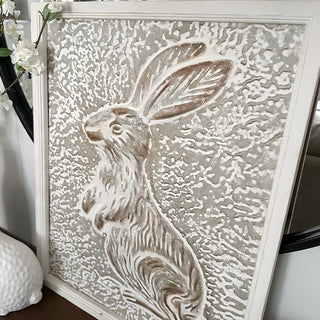 Curious Bunny Textured Metal Sign with Wood Frame
