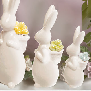 Porcelain Easter Bunnies with Egg Backpacks, Set of 3