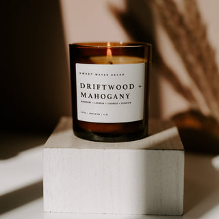 Driftwood and Mahogany Soy Candle, Amber Jar