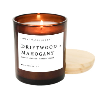 Driftwood and Mahogany Soy Candle, Amber Jar