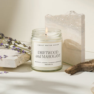 Driftwood and Mahogany Soy Candle, Clear Jar
